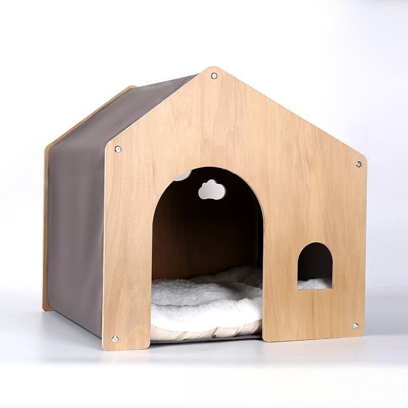 Cozy Wooden Pet House with Cushion β Yellow Cat & Small Dog Bed Cozy Wooden Pet House with Cushion β Yellow Cat & Small Dog Bed