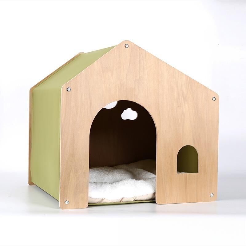 Cozy Wooden Pet House with Cushion β Yellow Cat & Small Dog Bed Cozy Wooden Pet House with Cushion β Yellow Cat & Small Dog Bed