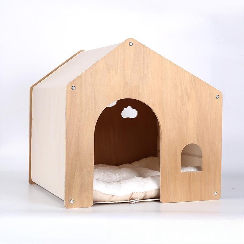 Cozy Wooden Pet House with Cushion β Yellow Cat & Small Dog Bed Cozy Wooden Pet House with Cushion β Yellow Cat & Small Dog Bed