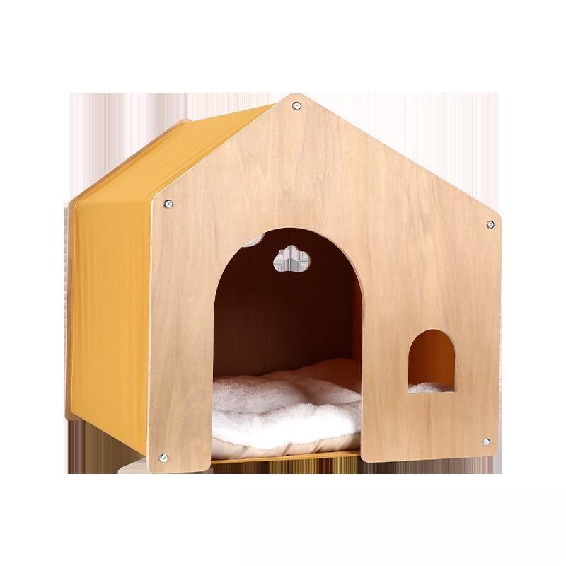 Cozy Wooden Pet House with Cushion β Yellow Cat & Small Dog Bed Cozy Wooden Pet House with Cushion β Yellow Cat & Small Dog Bed