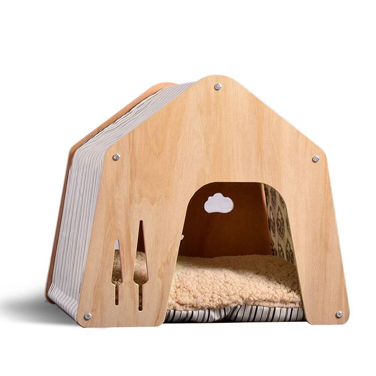 Wooden Pet House with Soft Cushion β Cozy Cat & Dog Bed Hut Wooden Pet House with Soft Cushion β Cozy Cat & Dog Bed Hut