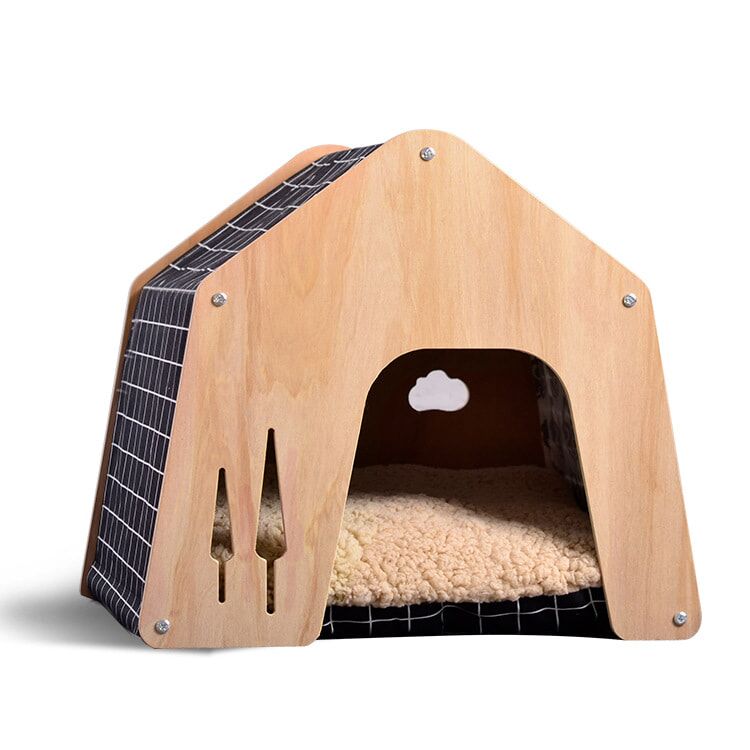 Wooden Pet House with Soft Cushion β Cozy Cat & Dog Bed Hut Wooden Pet House with Soft Cushion β Cozy Cat & Dog Bed Hut